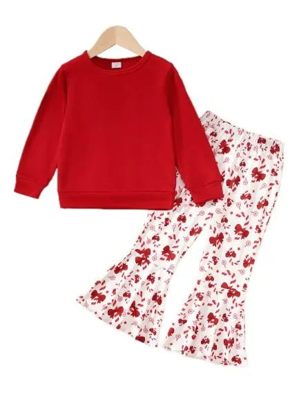 4-7Y Kid Toddler Girls Fall Winter Outfits Pants Sets Solid Color Sweatershirt Tops Trousers 2Pcs Casual Clothing Size:4-7T Red Catpapa 462309152