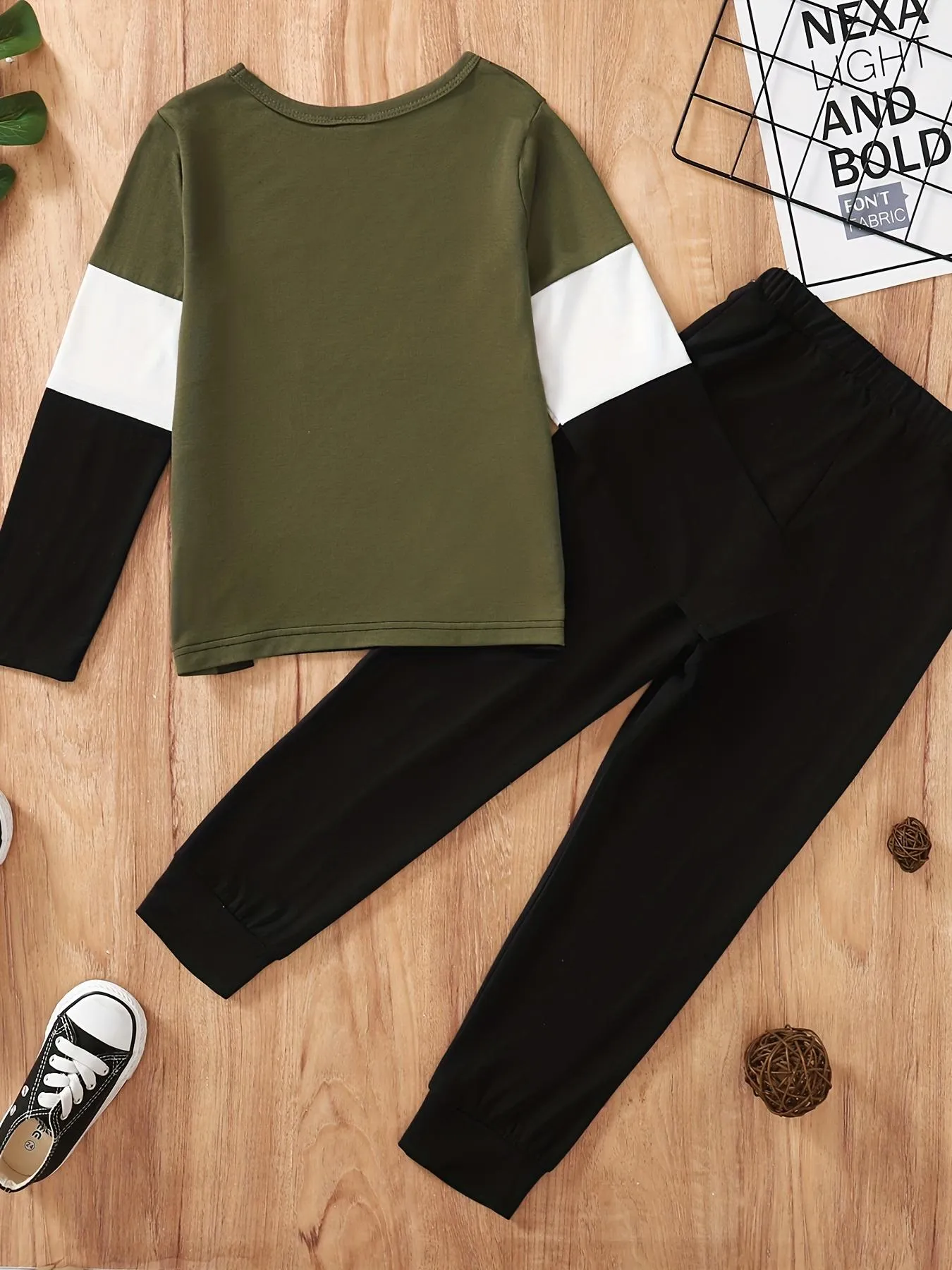 4-8Y Ready Stock  Kid Toddler Boys Outfits Pants Sets Color Block Long Sleeve Tops Elastic Pants 2Pcs Catpapa 22107639