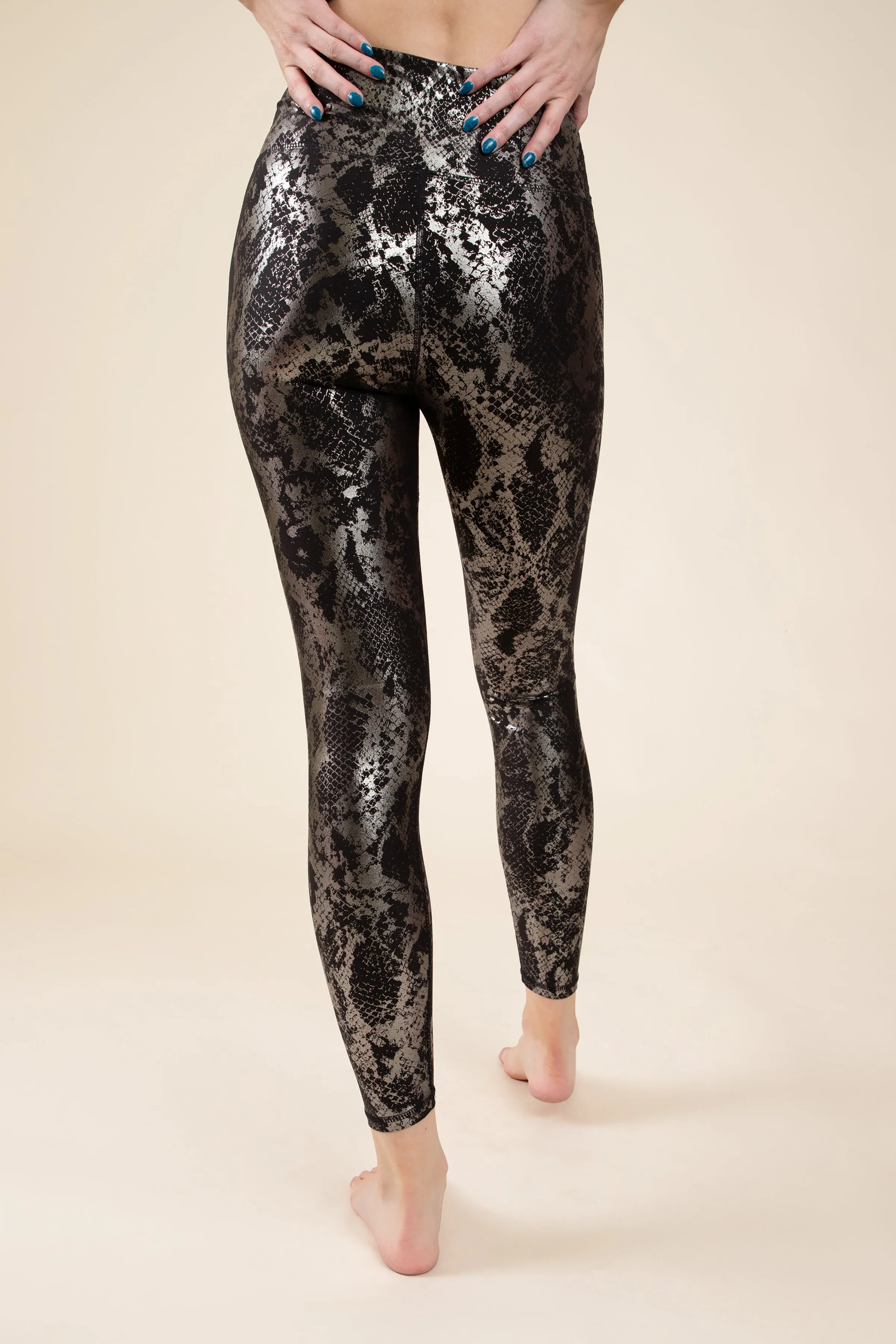 Black and Silver Foil Printed Compression Leggings - FINAL SALE