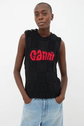 Black Check & Red Logo Sweater Vest