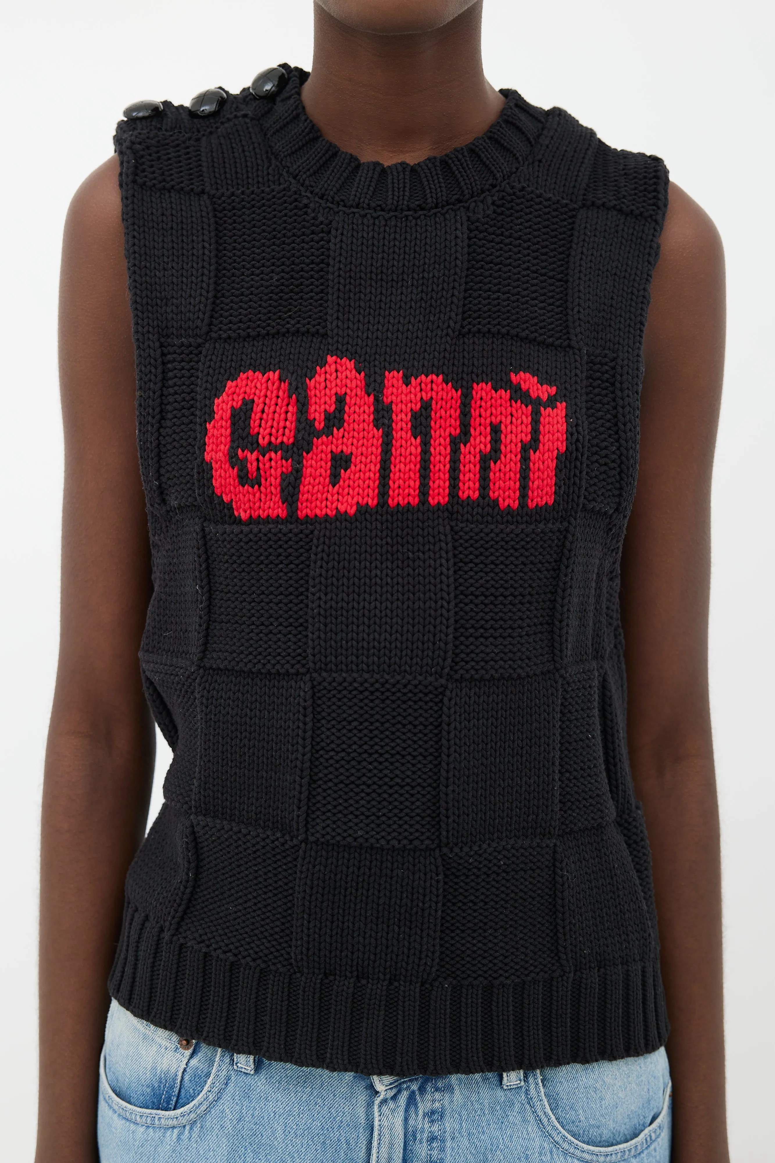 Black Check & Red Logo Sweater Vest