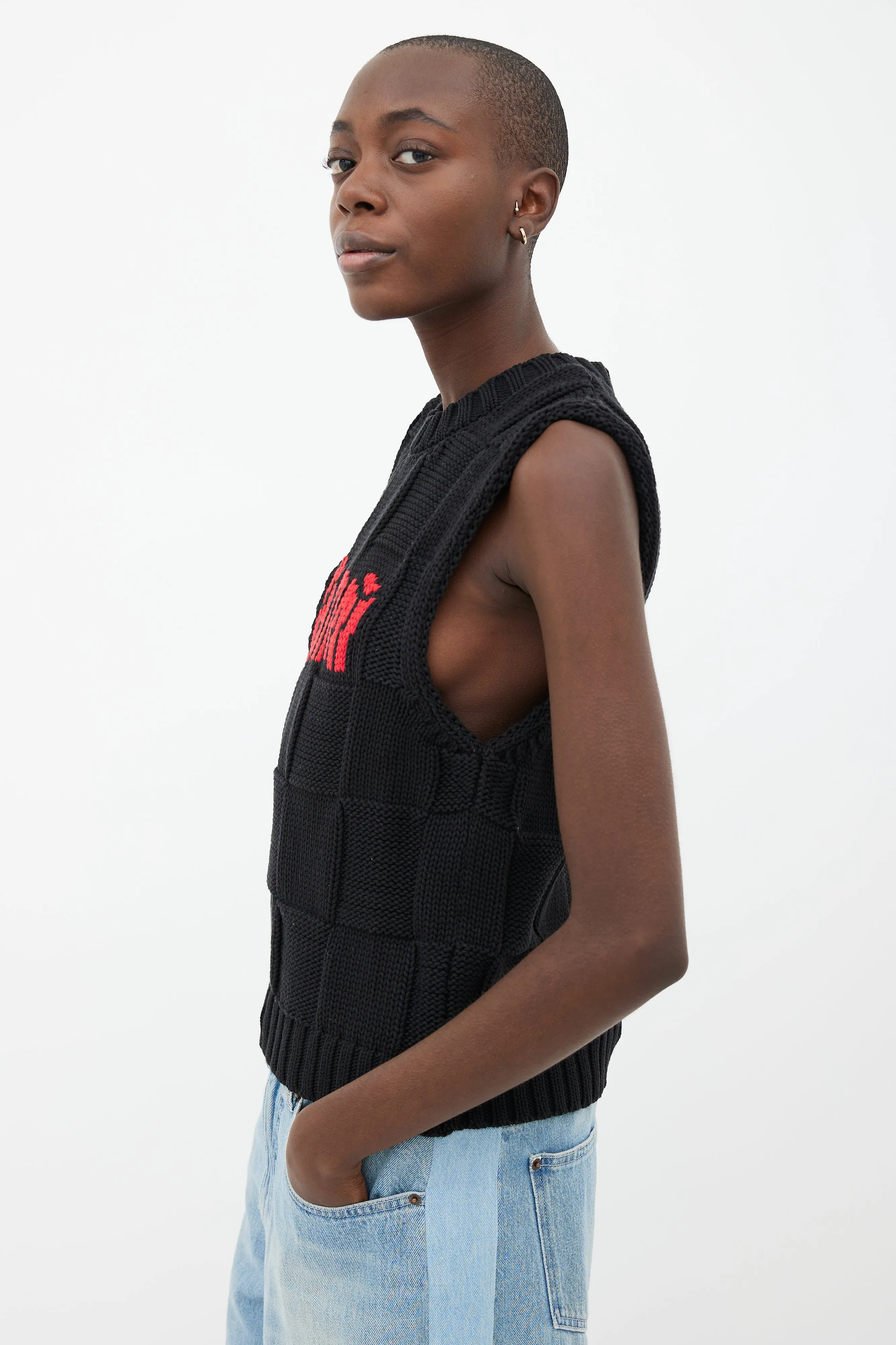Black Check & Red Logo Sweater Vest