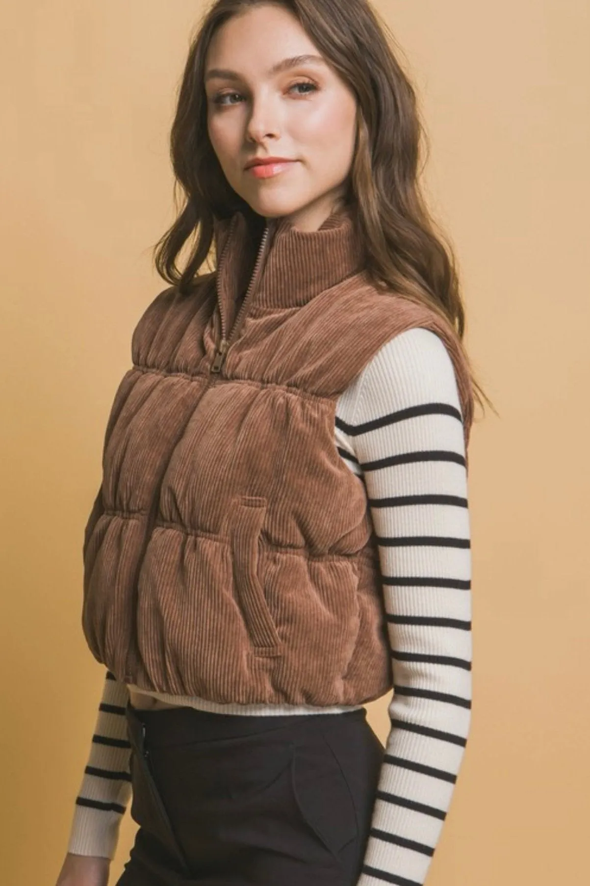 Chocolate Corduroy Cropped Vest - FINAL SALE