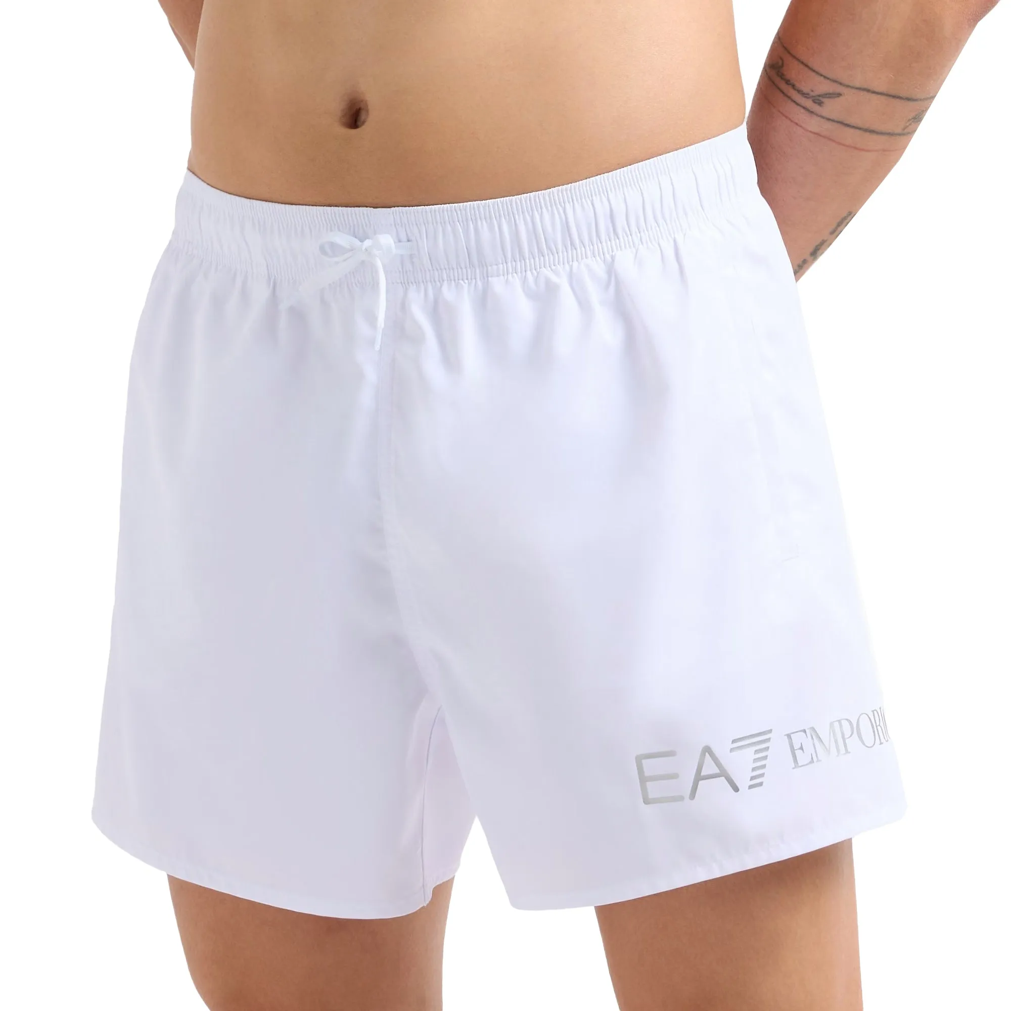 EA7 Emporio Armani Logo Swim Shorts White/Silver