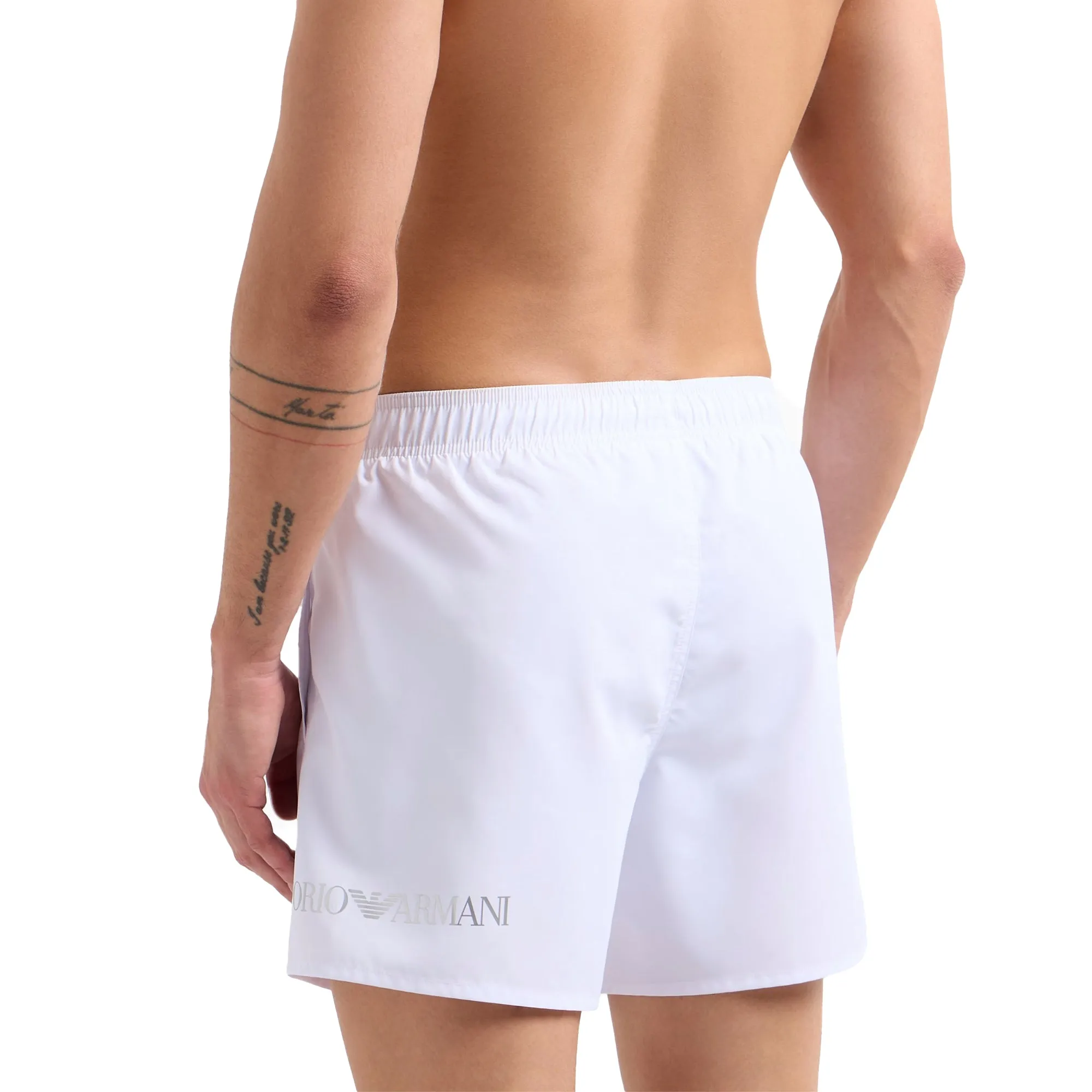 EA7 Emporio Armani Logo Swim Shorts White/Silver