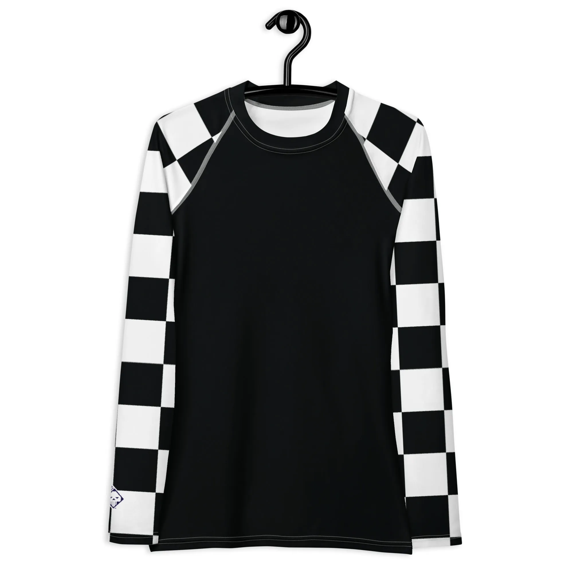 Fashionable Defense: Checkered Women's Long Sleeve BJJ Rash Guard - Noir