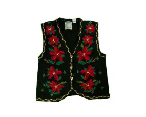 Gold Accents And Red Flowers-Small Christmas Sweater