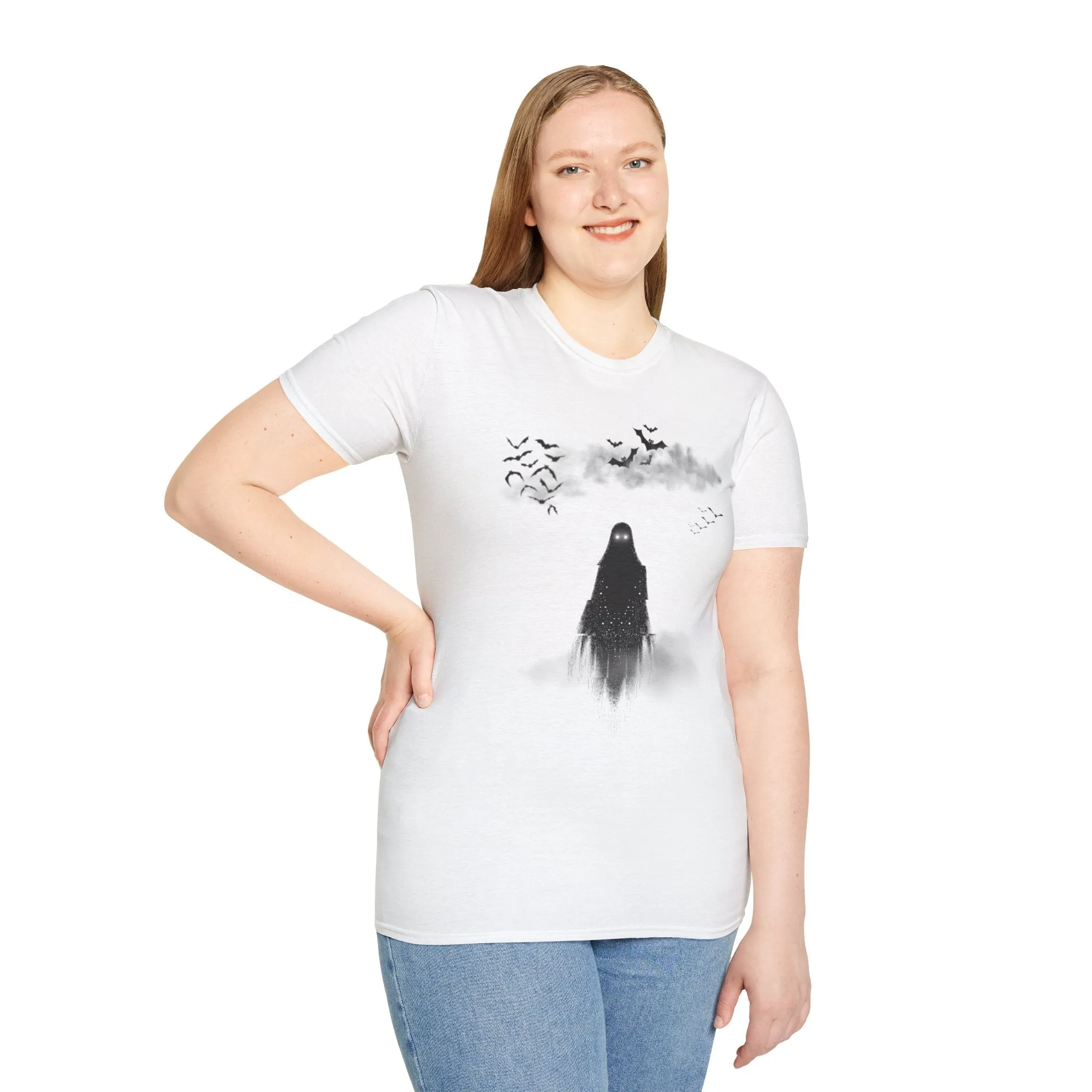 Haunted Ghost Graphic Tee – Unisex Softstyle Horror T Shirt