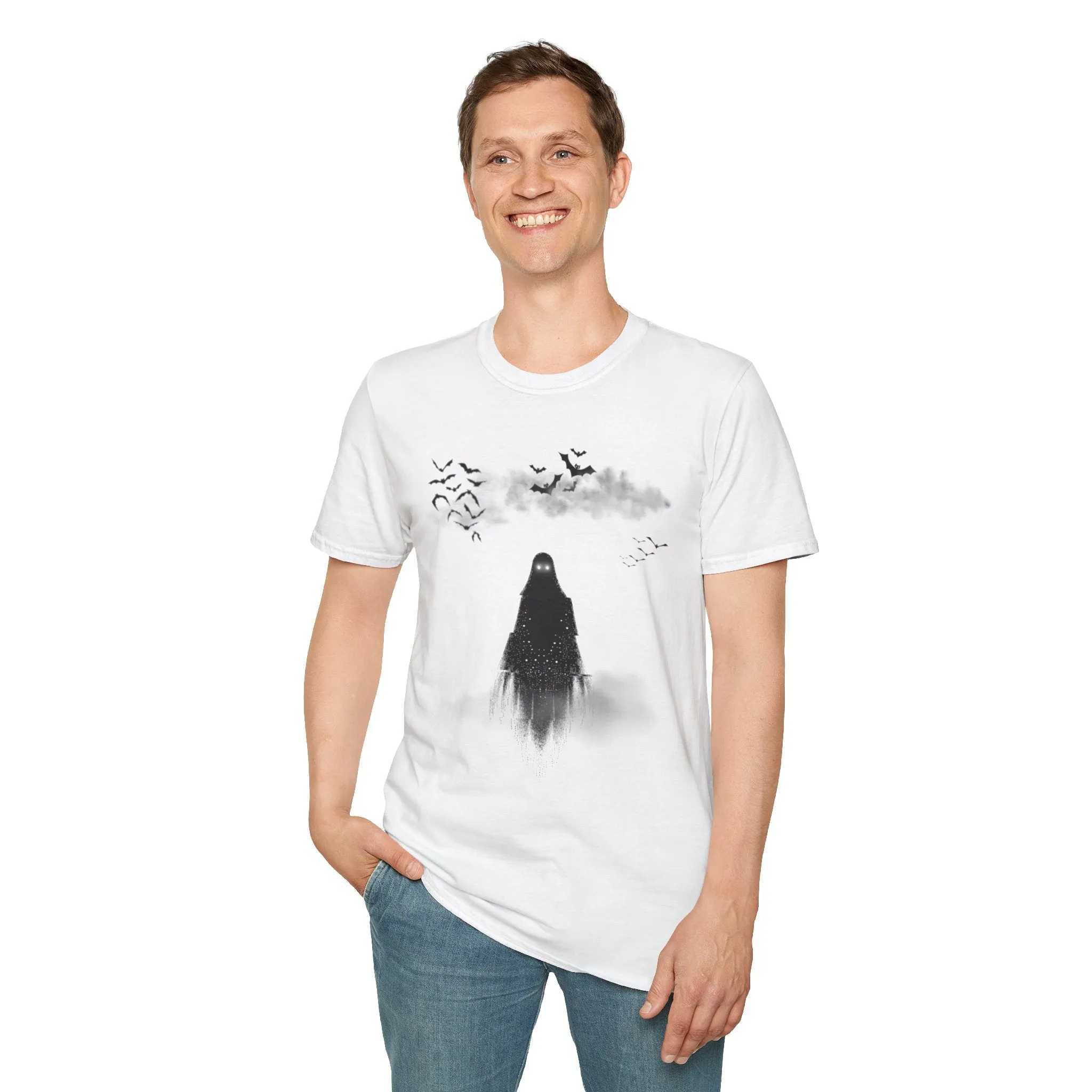Haunted Ghost Graphic Tee – Unisex Softstyle Horror T Shirt