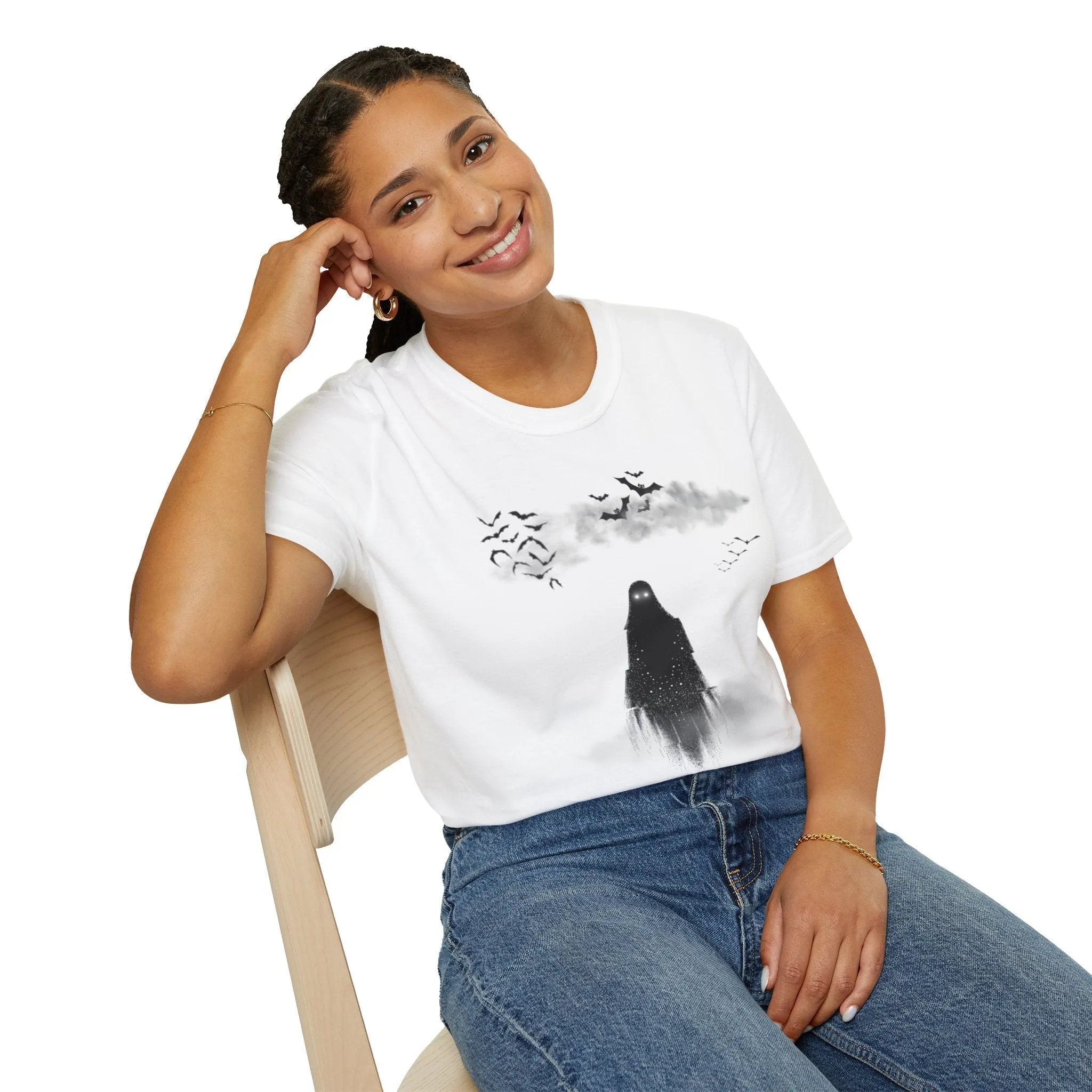 Haunted Ghost Graphic Tee – Unisex Softstyle Horror T Shirt