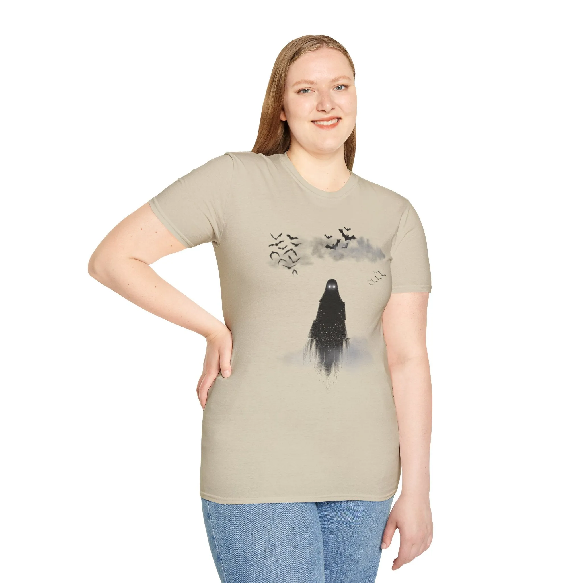 Haunted Ghost Graphic Tee – Unisex Softstyle Horror T Shirt