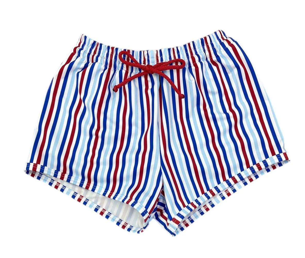 James & Lottie Boys Swim Trunks - Patriotic Stripes