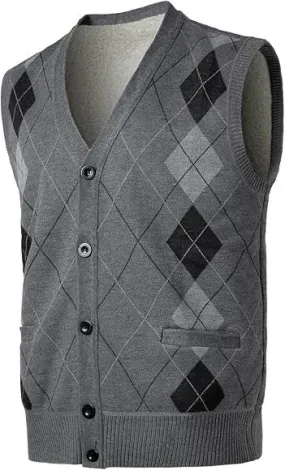 Mens Thick Argyle Sweater Vests Warm Sleeveless Jacket   B187888