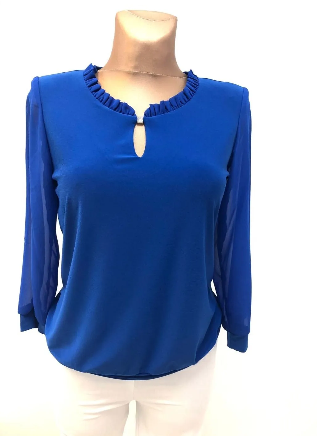 Ruffle neck top with chiffon sleeves  4087