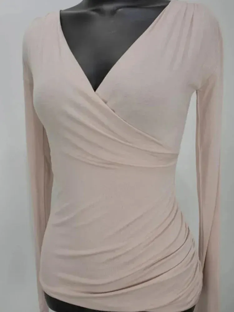 Sexy V Neck Cotton Basic Long Sleeve Tee