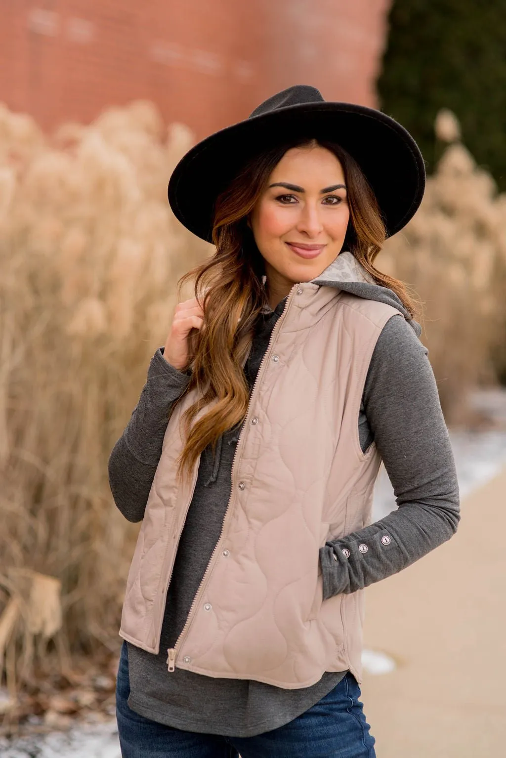 Stitched Accents Button Vest