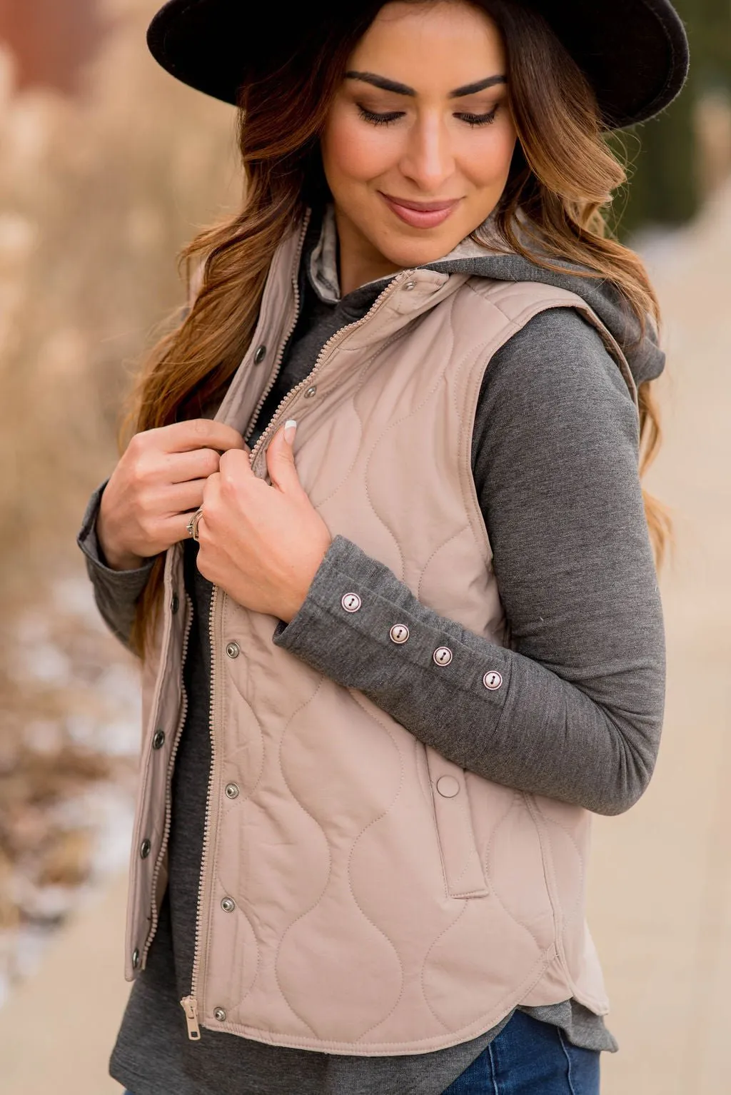 Stitched Accents Button Vest