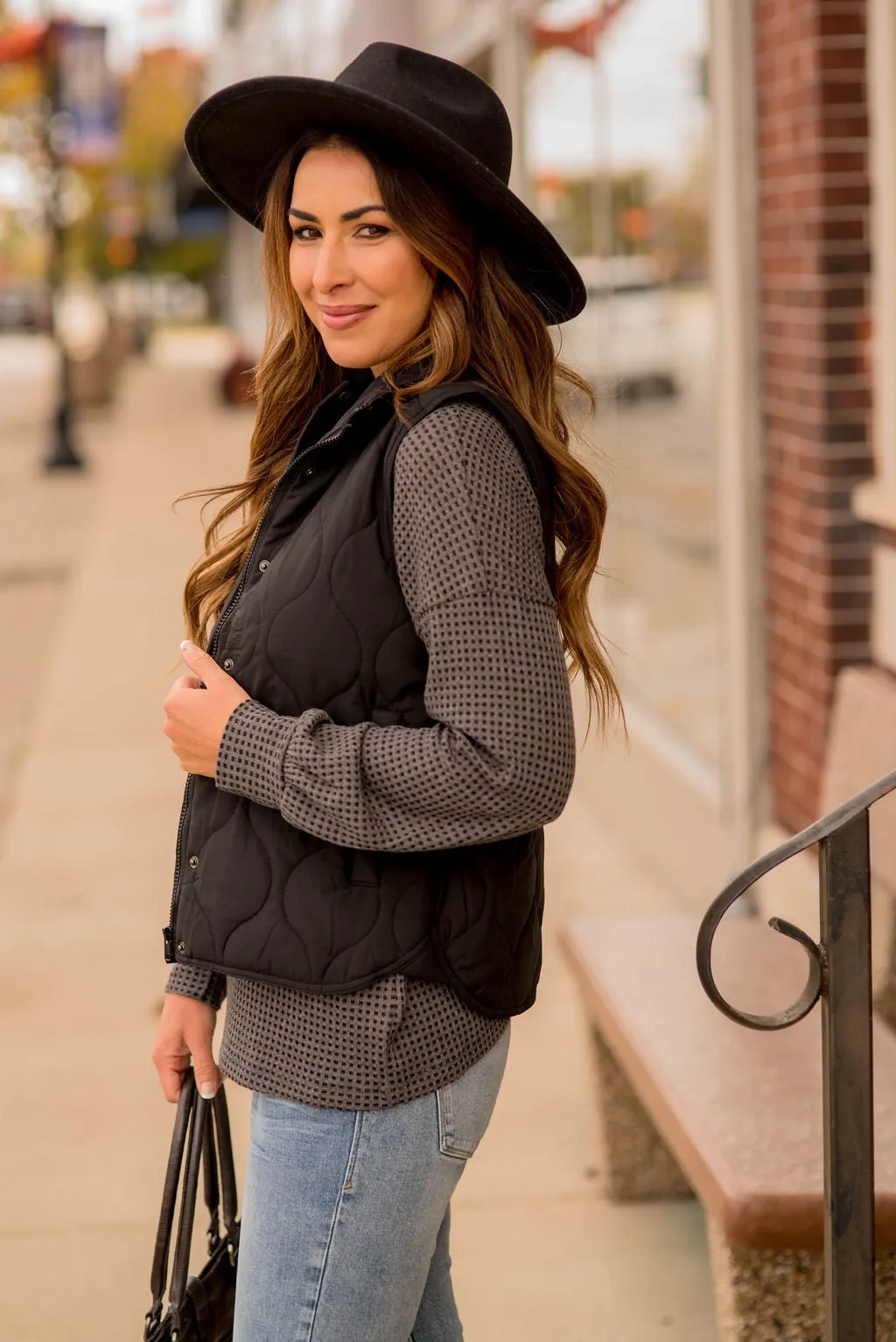 Stitched Accents Button Vest