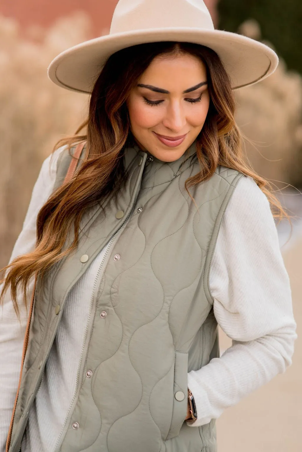 Stitched Accents Button Vest
