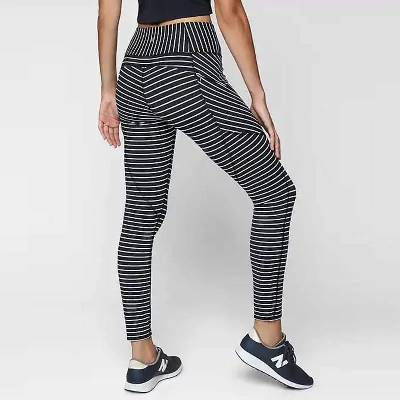 striped printed  yoga  leggings with pocket