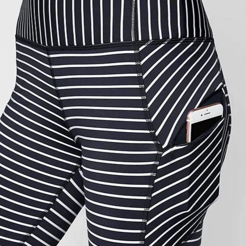 striped printed  yoga  leggings with pocket