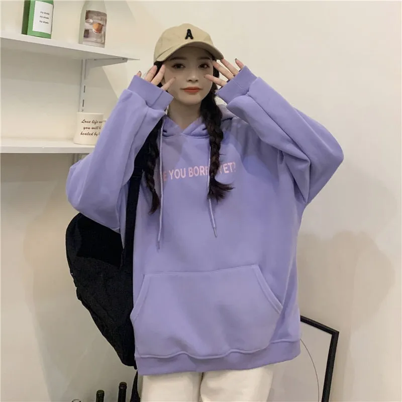 Wjczt College Style New White Baggy Pullover Fashion Letter Printing Harajuku Sweatshirt Casual Lazy Raglan Sleeves Drawstring Hoodie