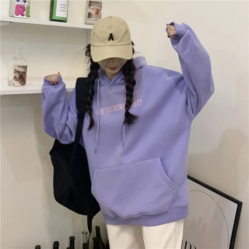 Wjczt College Style New White Baggy Pullover Fashion Letter Printing Harajuku Sweatshirt Casual Lazy Raglan Sleeves Drawstring Hoodie