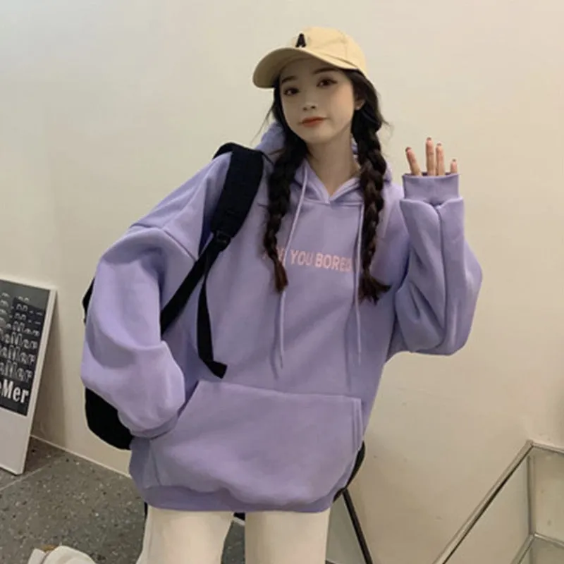 Wjczt College Style New White Baggy Pullover Fashion Letter Printing Harajuku Sweatshirt Casual Lazy Raglan Sleeves Drawstring Hoodie