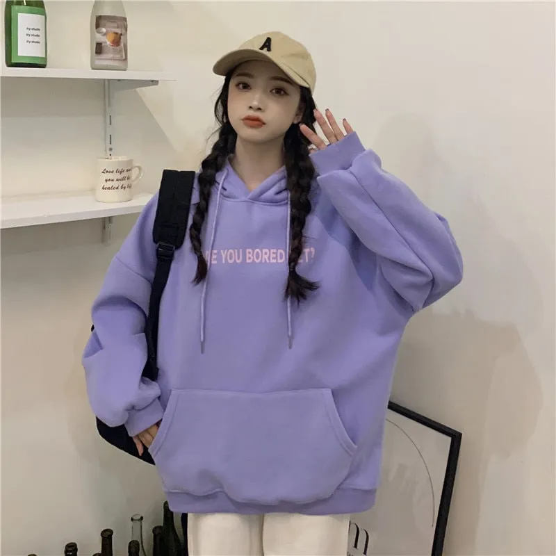 Wjczt College Style New White Baggy Pullover Fashion Letter Printing Harajuku Sweatshirt Casual Lazy Raglan Sleeves Drawstring Hoodie