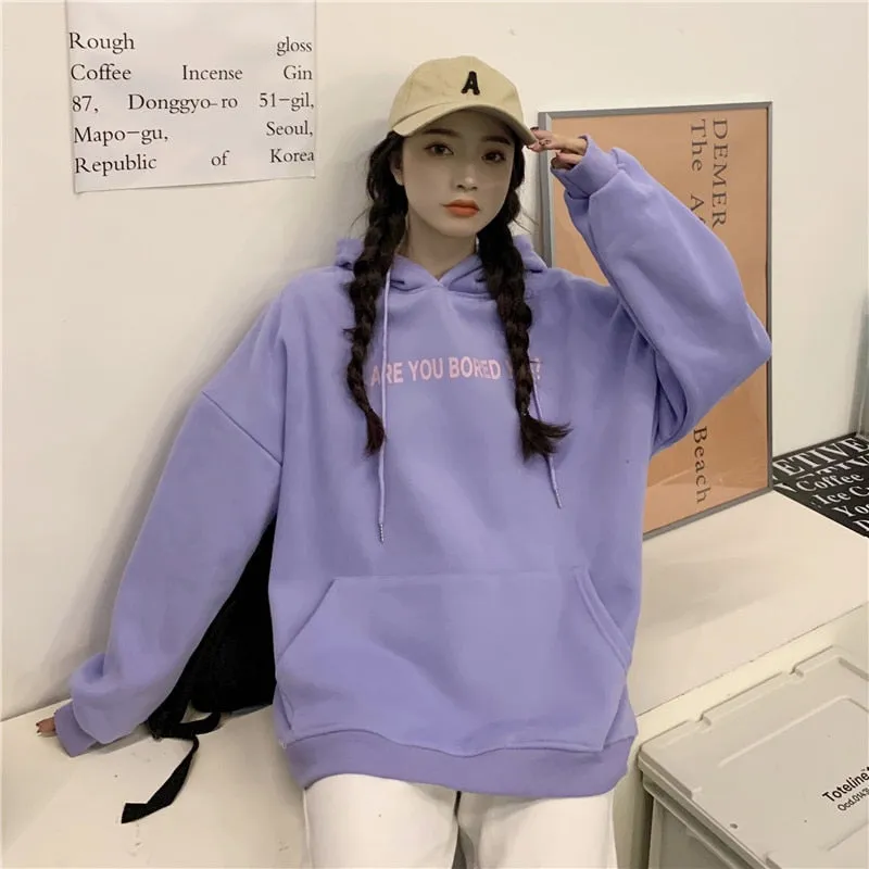 Wjczt College Style New White Baggy Pullover Fashion Letter Printing Harajuku Sweatshirt Casual Lazy Raglan Sleeves Drawstring Hoodie