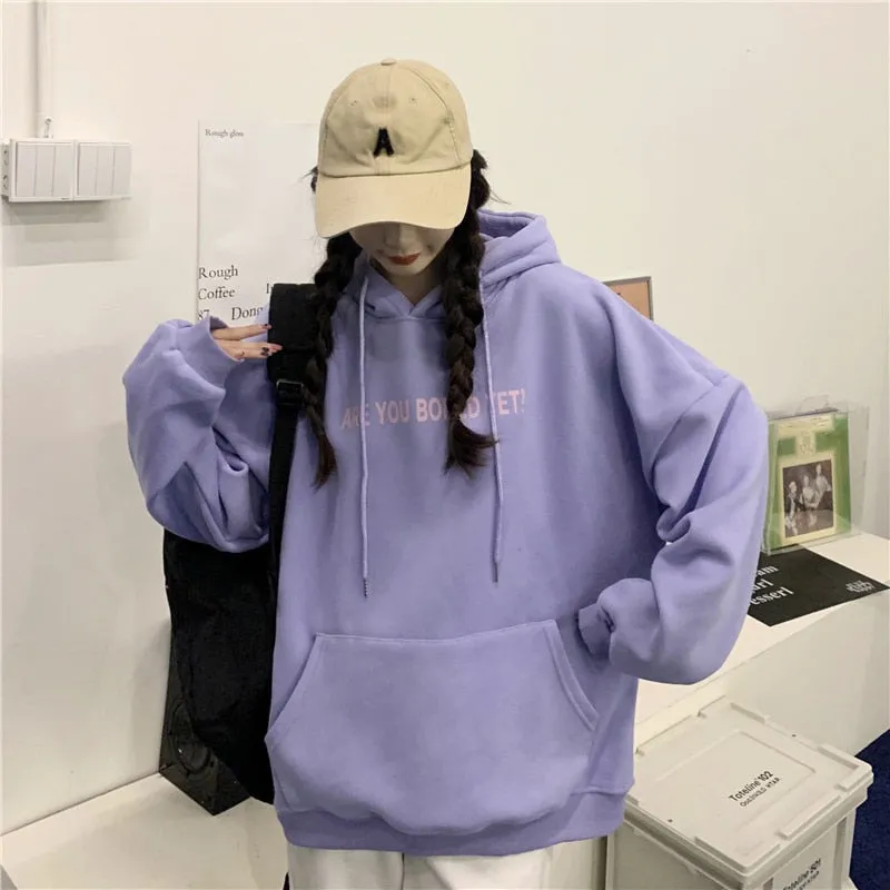 Wjczt College Style New White Baggy Pullover Fashion Letter Printing Harajuku Sweatshirt Casual Lazy Raglan Sleeves Drawstring Hoodie